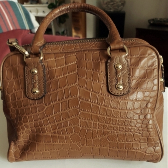 Michael Kors croc embossed brown leather 2 way purse- removable crossbody strap - Picture 6 of 13